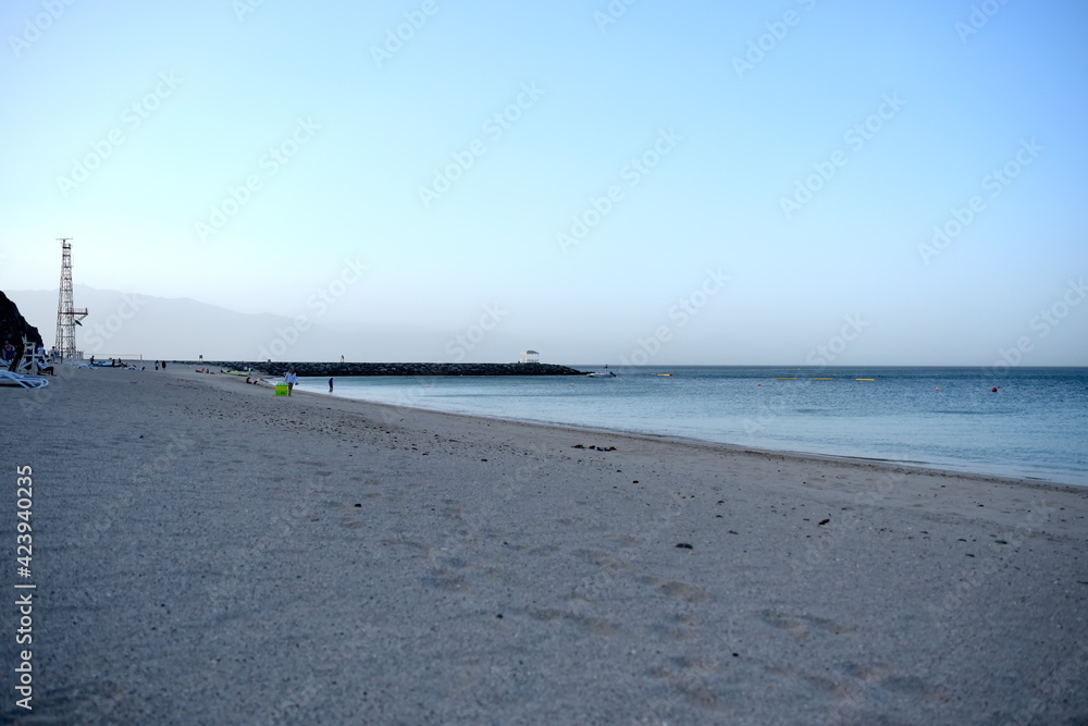 Radisson Blu Beach resort, Dibba, Al Fujairah, United Arab Emirates March 21, 2021, view of beach and sea (Gulf of Oman) at the beach resort hotel