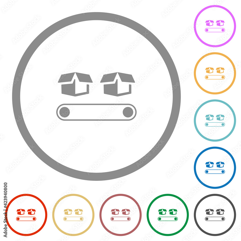 Conveyor with boxes flat icons with outlines Conveyor with boxes flat icons with outlines