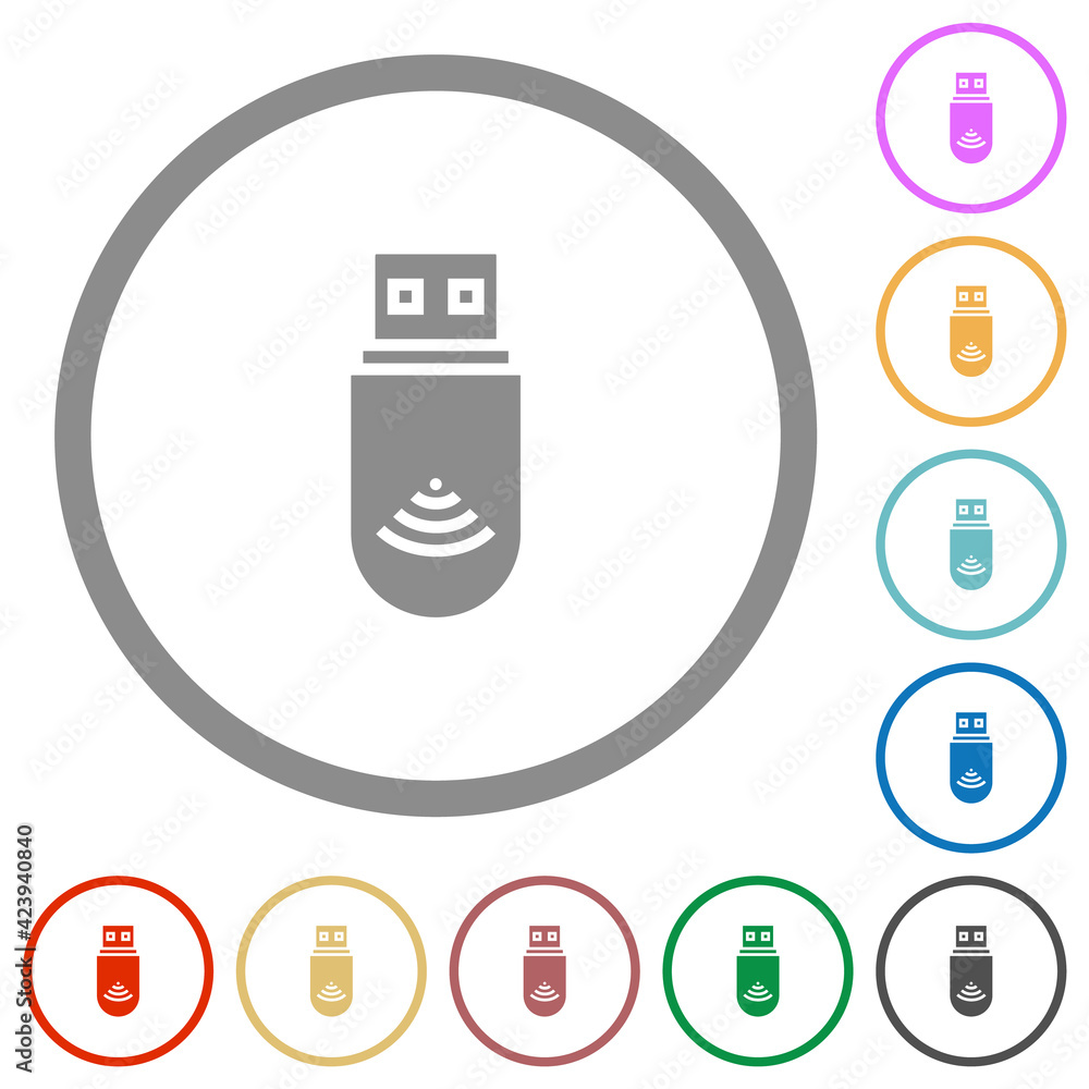 USB wifi dongle flat icons with outlines USB wifi dongle flat icons with outlines