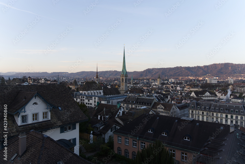 View over the old town of Zurich, Switzerland, seen from tower of University of Zurich.