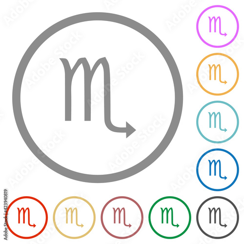 Scorpio zodiac symbol flat icons with outlines
