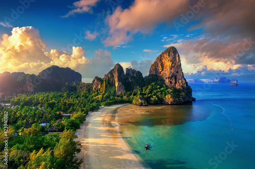 Aerial view of Railay beach in Krabi, Thailand. photo