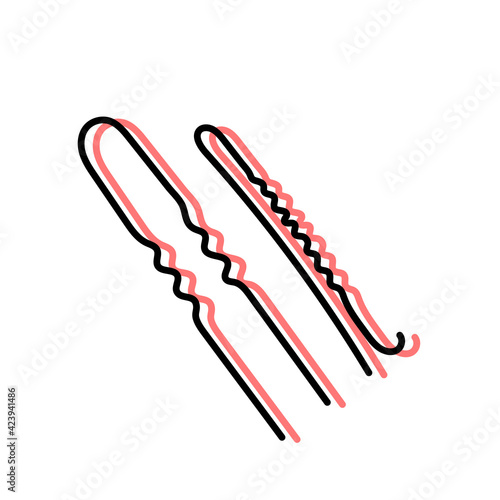 Hairpin and invisibility. Hairdressing equipment line sketch. Professional hair dresser tool. Hand drawn doodle icon. Vector illustration. Barber symbol