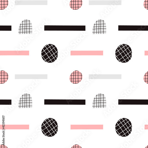 Abstract shapes vector seamless pattern. Hand drawn flat circles, semicircles