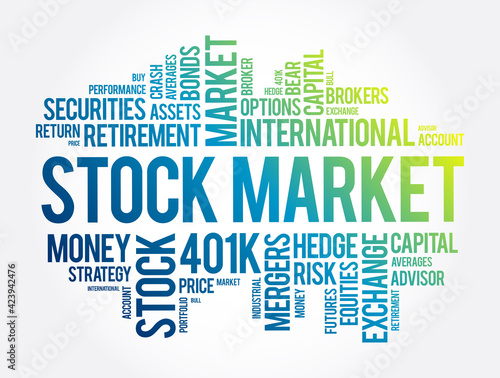 Stock Market word cloud collage, business concept background