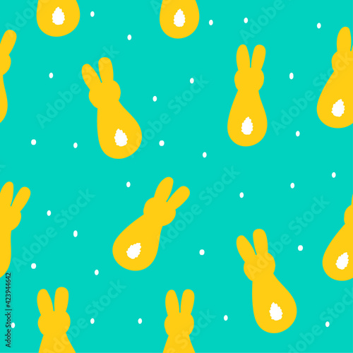 Seamless pattern with cute hand drawn back view of rabbit in flat style,Easter illustration with bunny,print for wrapping paper,wallpaper,textile and fabric design,cover,bookend in simple kids style