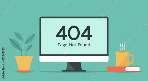 Error 404 web page not found on computer concept, vector flat design illustration
