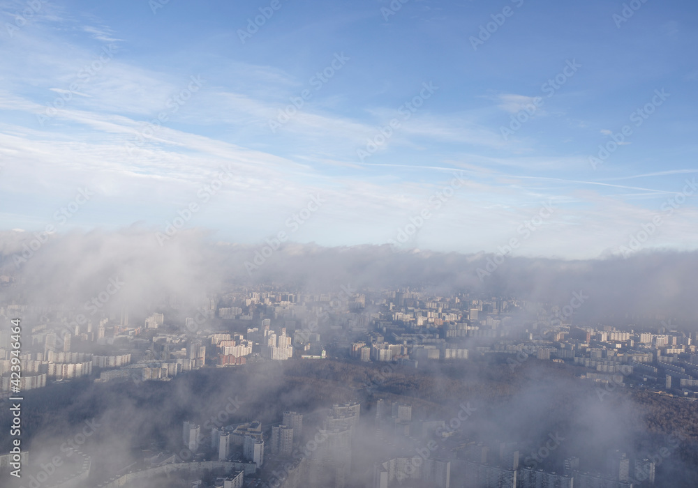 View of the Moscow from under the wing of an aircraft