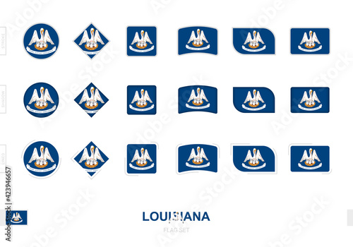 Louisiana flag set, simple flags of Louisiana with three different effects.