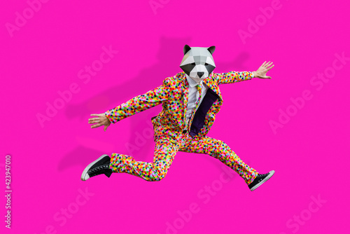 Bild auf Leinwand Man with funny low poly mask on colored background