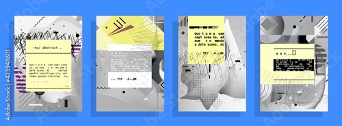 Covers templates set with graphic geometric elements. Applicable for brochures, posters, covers and banners. Vector illustrations.