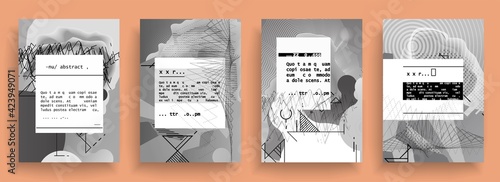 Covers templates set with graphic geometric elements. Applicable for brochures, posters, covers and banners. Vector illustrations.