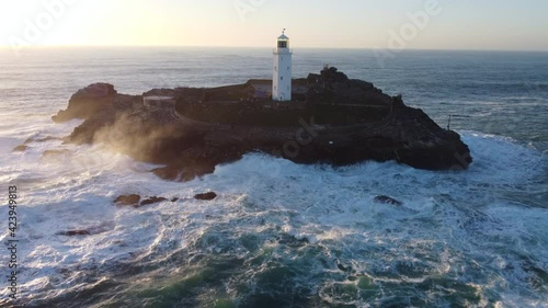 godrevy lighthouse at sunset aerial drone photography cornwall uk near gwithian and Hayle 