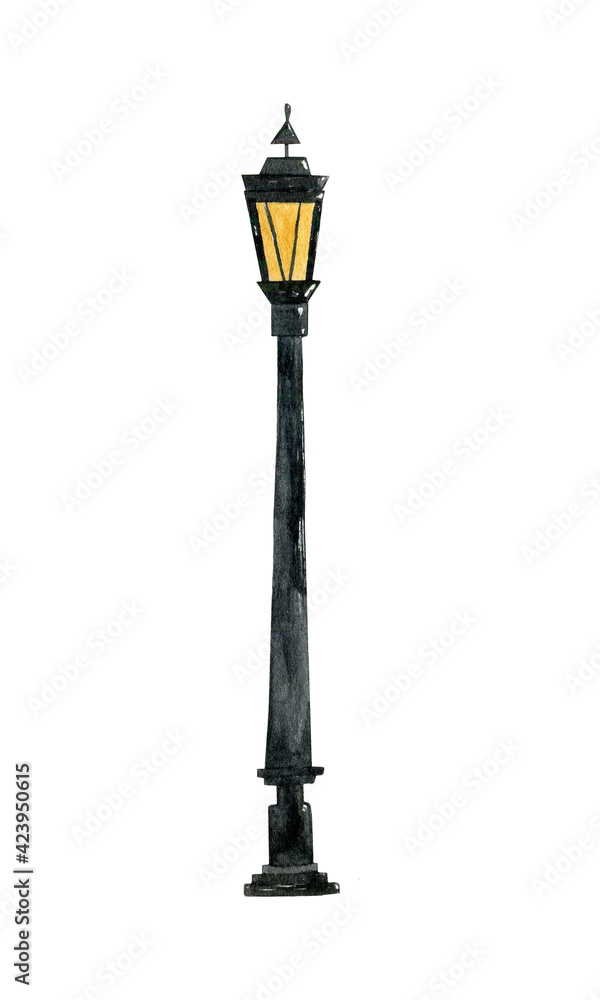 Street light, lamppost. Watercolor illustration.
Street light, lamppost. Watercolor illustration.