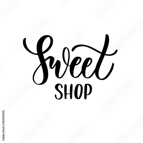 Sweet shop lettering logo template design. Vector illustration.