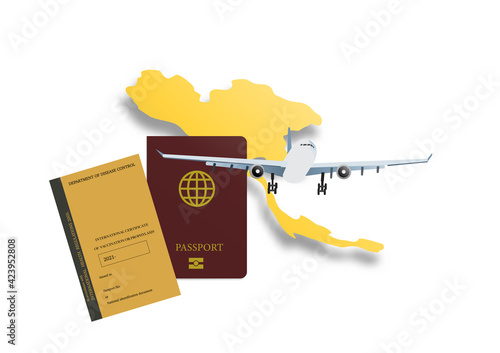 Concepts of reopening airplane travel in Thailand after vaccination against covid-19.