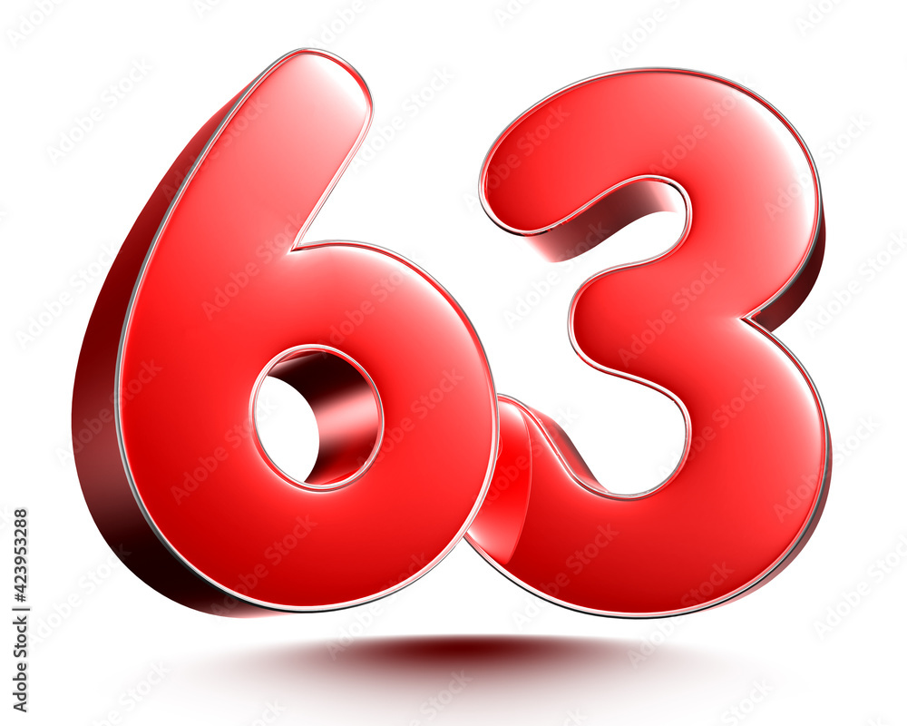 Red numbers 63 on white background 3D rendering with clipping path. Red numbers 63 on white background 3D rendering with clipping path.