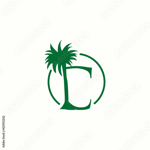 logo coconut tree with letter c vector design	