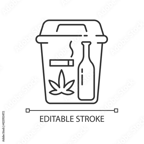 Quitting bad habits linear icon. No smoking. Stop drug dependance. Health improvement. Thin line customizable illustration. Contour symbol. Vector isolated outline drawing. Editable stroke