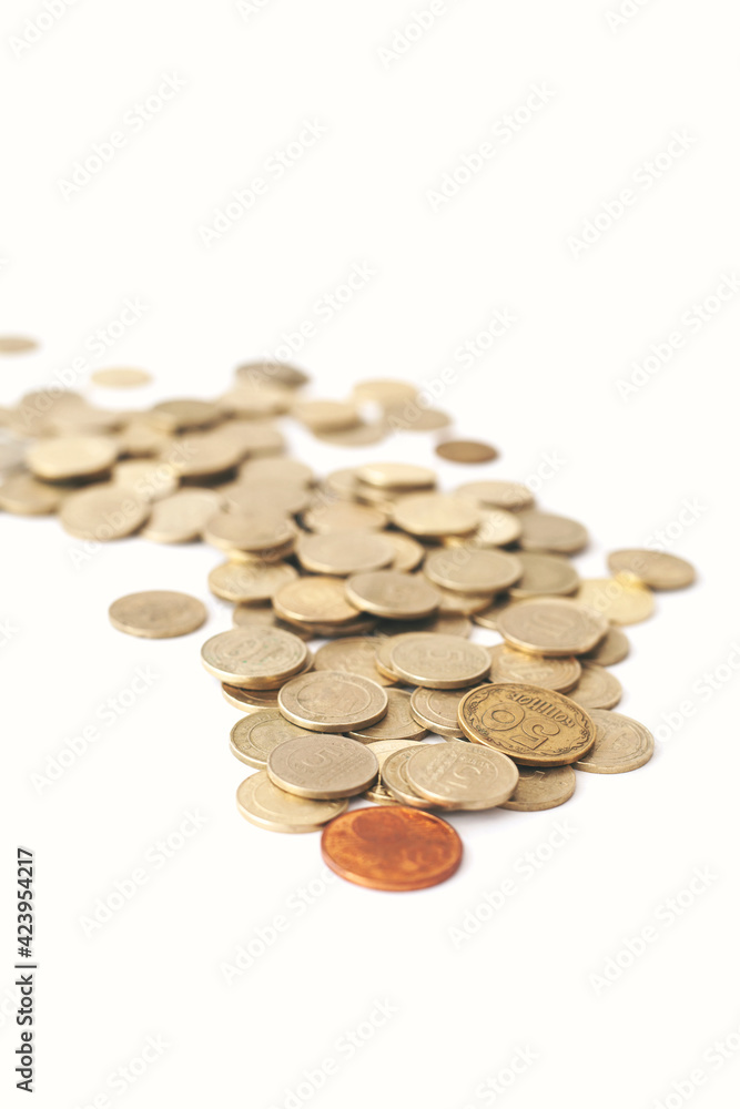 Mixed coin stacks on a white background Mixed coin stacks on a white background