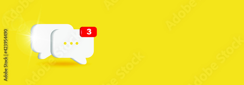 Chat icon with notification on yellow background. Social media chat communication. 3d vector illustration
