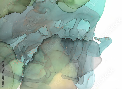 Alcohol Ink. Art Light Grunge Print. Sea Tint