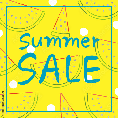 スイカ模様のサマーセール広告　バナー　スクエア　Summer Sale Banners
