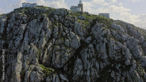 Finisterre lighthouse in Galicia Spain Aerial view