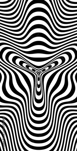 Abstract hypnotic pattern with multi-colored striped lines. Psychedelic background. Op art, optical illusion. Modern design, graphic texture.