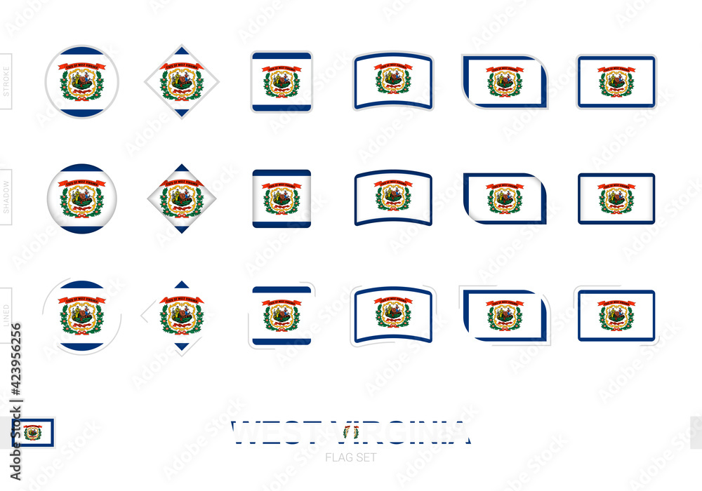 West Virginia flag set, simple flags of West Virginia with three different effects. West Virginia flag set, simple flags of West Virginia with three different effects.