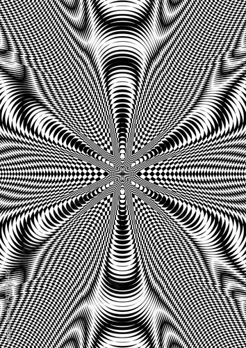 Moire effect, hypnotic pattern, psychedelic background. Op art, optical illusion. Modern design, graphic texture.
