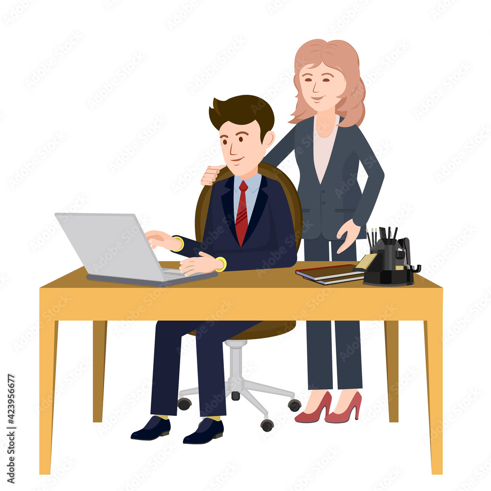 Employees in the office. Teamwork in the office. Vector image of people for animation. Editable strokes. All the details are on separate layers with names. Employees in the office. Teamwork in the office. Vector image of people for animation. Editable strokes. All the details are on separate layers with names.