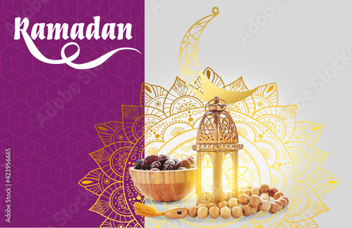 Muslim lamp and tasbih with...