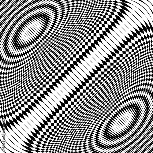 Moire effect, hypnotic pattern, psychedelic background. Op art, optical illusion. Modern design, graphic texture.