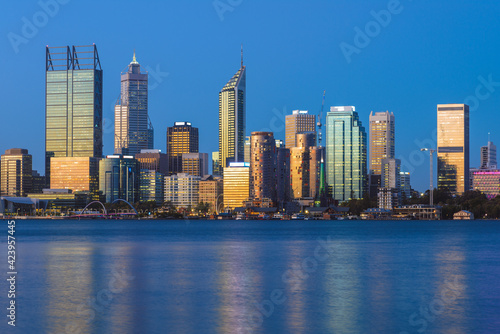 skyline of perth at night by swan river in western  australia © Richie Chan