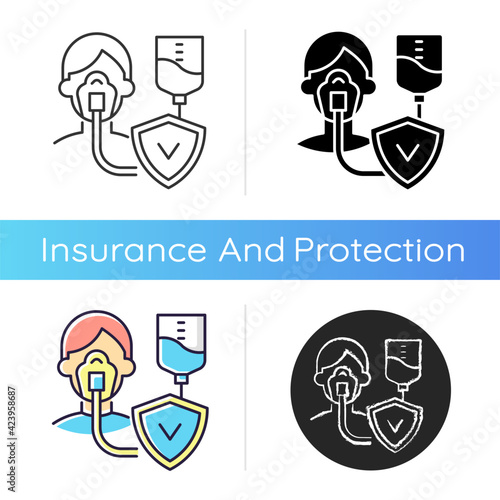 Critical illness insurance icon. Covering health conditions. Medical emergencies costs. Heart attack, cancer, paralysis. Linear black and RGB color styles. Isolated vector illustrations