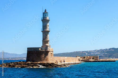 the Egyptian Lighthouse in the old Venetian port in Chania, Crete, Greece