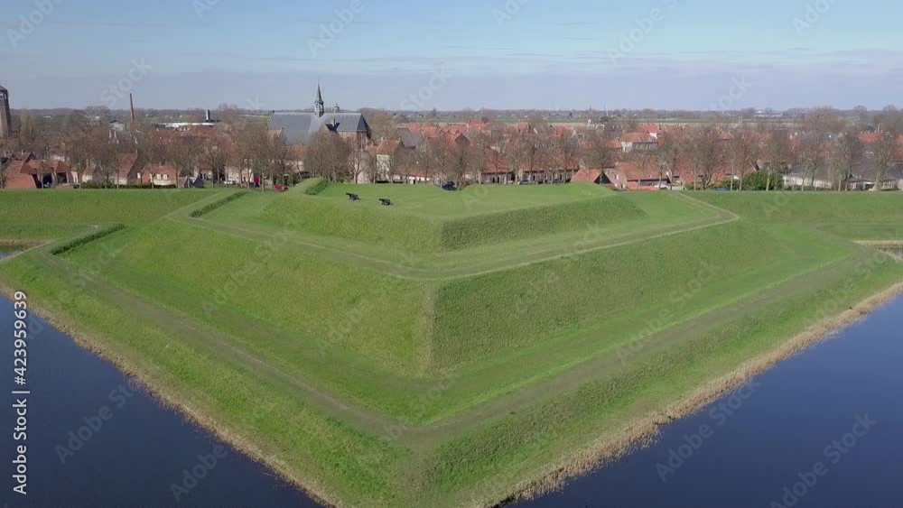 Aerial drone view of the fortress in the Heusden, Noord Brabant, the Netherlands Aerial drone view of the fortress in the Heusden, Noord Brabant, the Netherlands