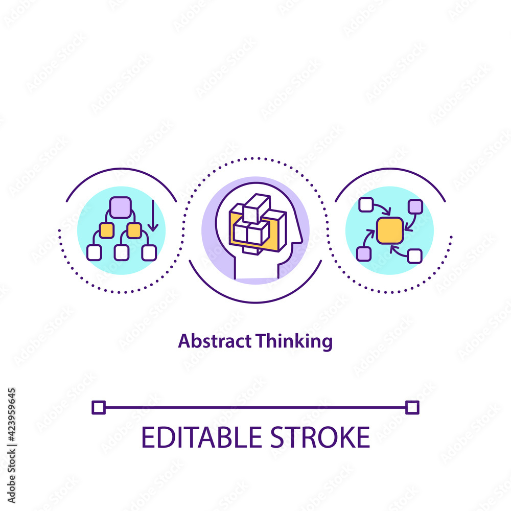 Abstract thinking concept icon. Soft skills. Ability for analysis and decision making. Problem solving idea thin line illustration. Vector isolated outline RGB color drawing. Editable stroke