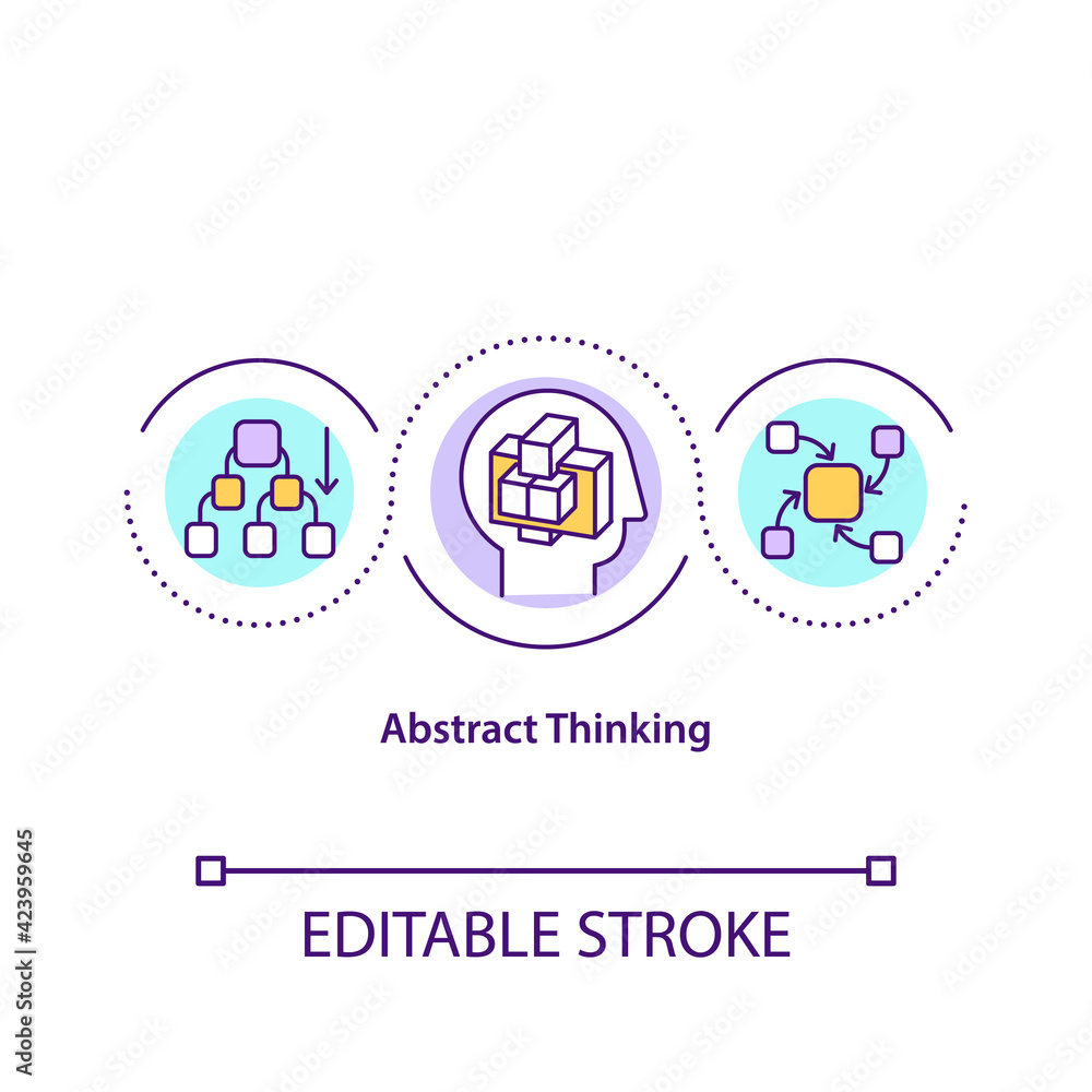 Abstract thinking concept icon. Soft skills. Ability for analysis and decision making. Problem solving idea thin line illustration. Vector isolated outline RGB color drawing. Editable stroke Abstract thinking concept icon. Soft skills. Ability for analysis and decision making. Problem solving idea thin line illustration. Vector isolated outline RGB color drawing. Editable stroke