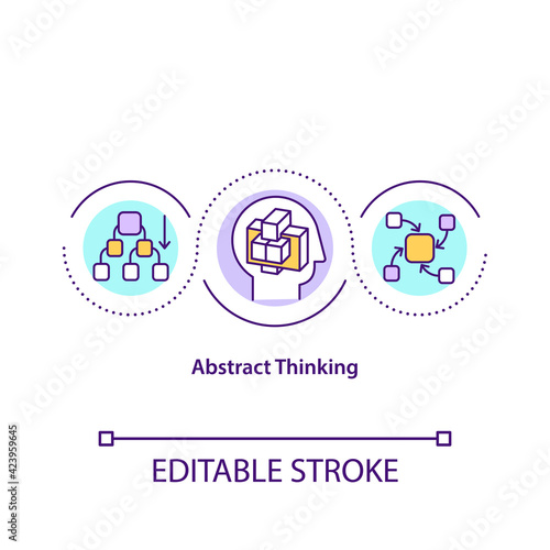 Abstract thinking concept icon. Soft skills. Ability for analysis and decision making. Problem solving idea thin line illustration. Vector isolated outline RGB color drawing. Editable stroke