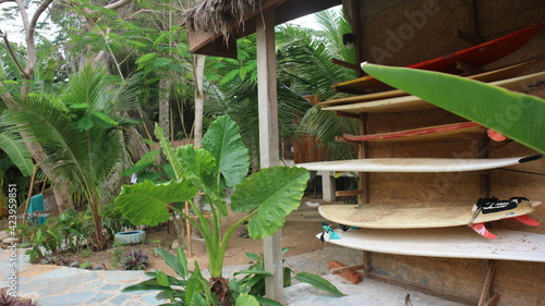 Surf rack at a Ghana surf camp Eco-lodge photo