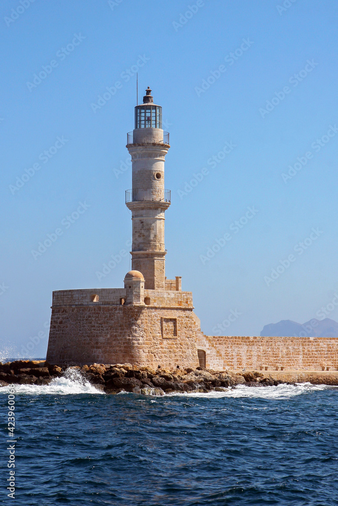the Egyptian Lighthouse in the old Venetian port in Chania, Crete, Greece