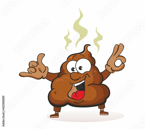 Funny Poop Character. Cute cartoon mascot character. Face stinky poop shit emoji icon, colorful pictogram. 