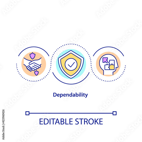 Dependability concept icon. Trustworthy deal. Responsible leadership. Quality service. Problem solving idea thin line illustration. Vector isolated outline RGB color drawing. Editable stroke