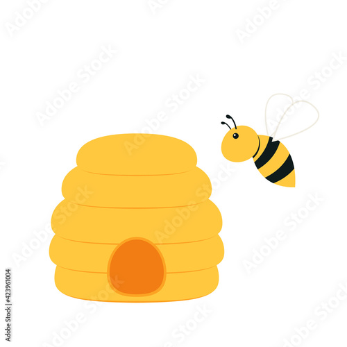 Bee comb vector. logo design. symbol. bee cartoon vector. bee comb on white background.
