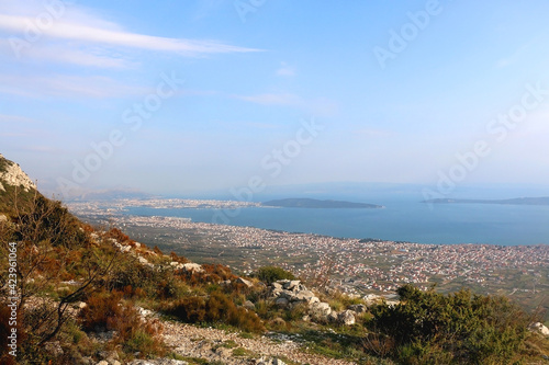 Aerial view of Split and Kastela, towns in southern Croatia.