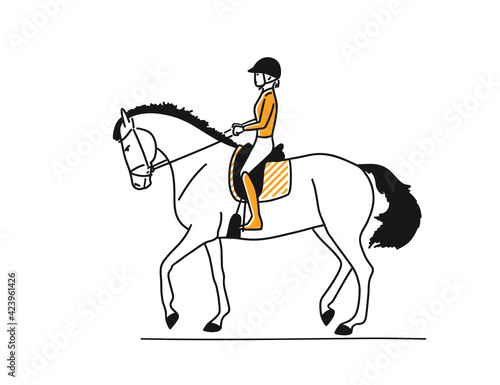 Equestrian dressage, rider and horse illustration isolated on white