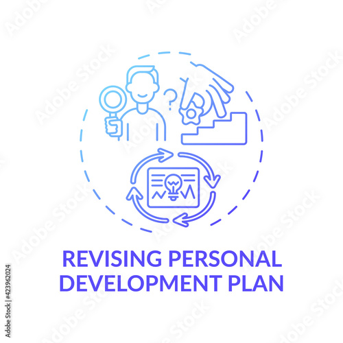 Revising personal development plan blue gradient concept icon. Achieve success. Self improvement, improving yourself idea thin line illustration. Vector isolated outline RGB color drawing