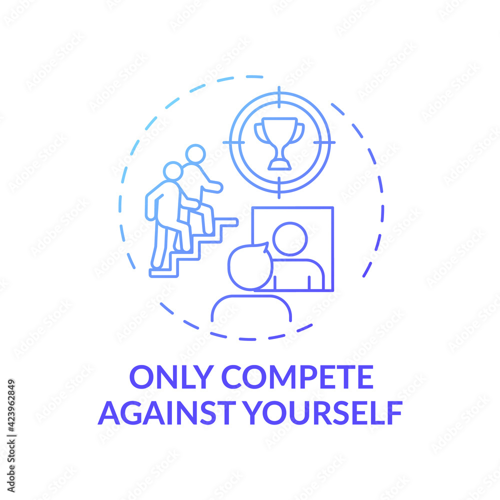 Only compete against yourself blue gradient concept icon. Positive mental attitude. Personal improvement. Self development idea thin line illustration. Vector isolated outline RGB color drawing